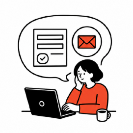 ノートパソコンでフォームからメールを送る女性のイラスト